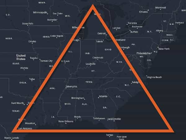 map showing the golden triangle of logistics growth in the united states